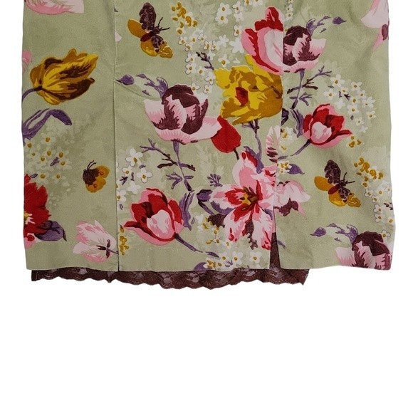 Elevenses by Anthro | Women's Green Pink Velvet Pencil Skirt - Size 8 - Flaw - Picture 6 of 8